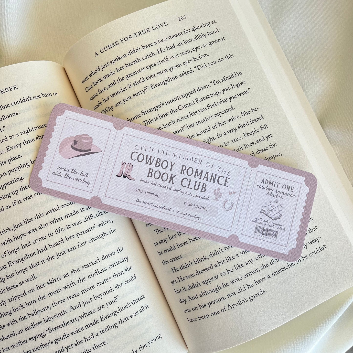 Cowboy Romance Bookclub Ticket Bookmark