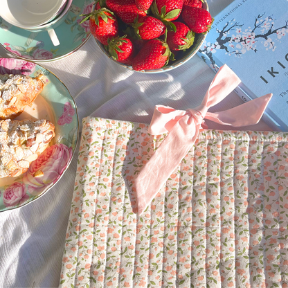 Quilted Bow Book Sleeve - Peony