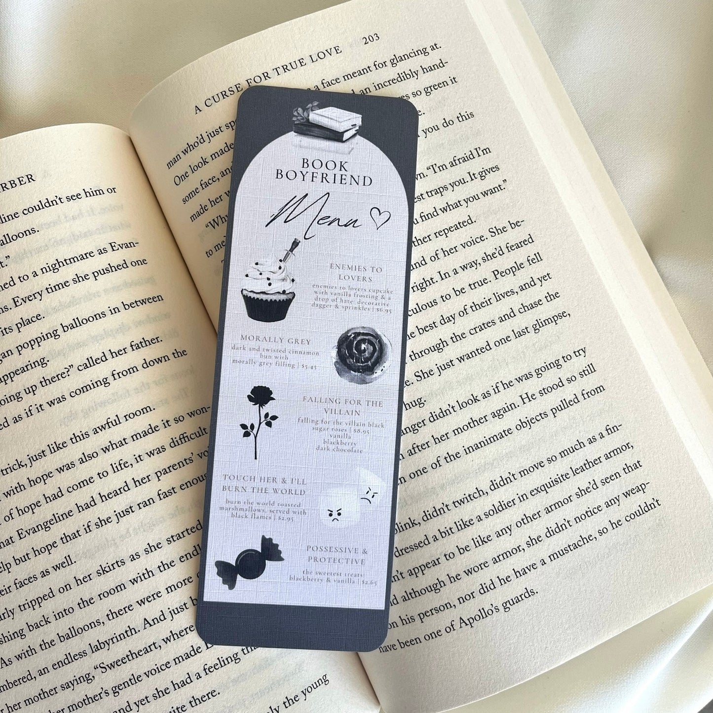 Book Boyfriend Menu Bookmark (Black)