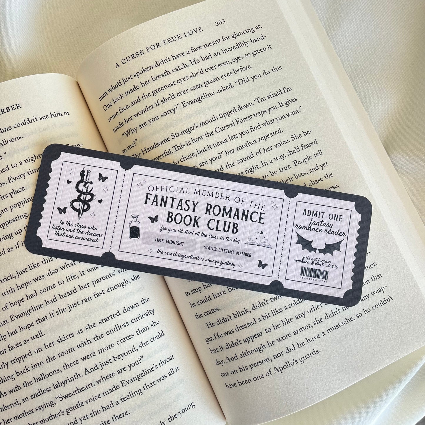 Fantasy Romance Bookclub Ticket Bookmark